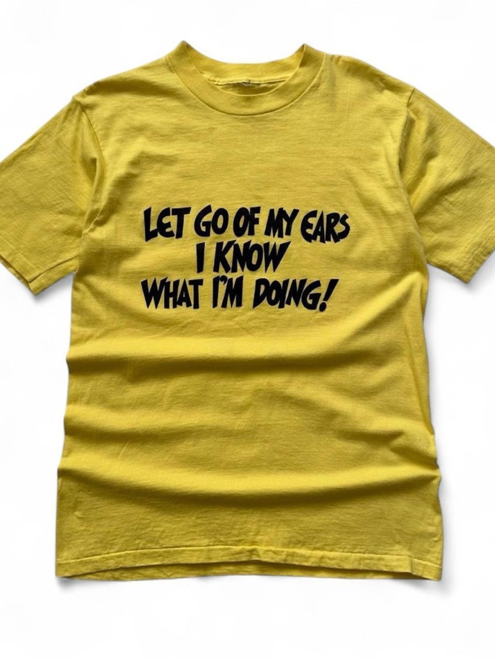 Vintage 1990s Yellow Graphic Tee - "Let Go of My Ears" medium